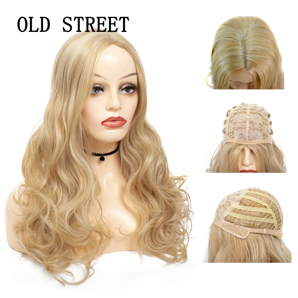 

Длинный прямой синтетический парик для косплея средней части термостойкие волосы блонд парик для женщин 70 см волнистый тело