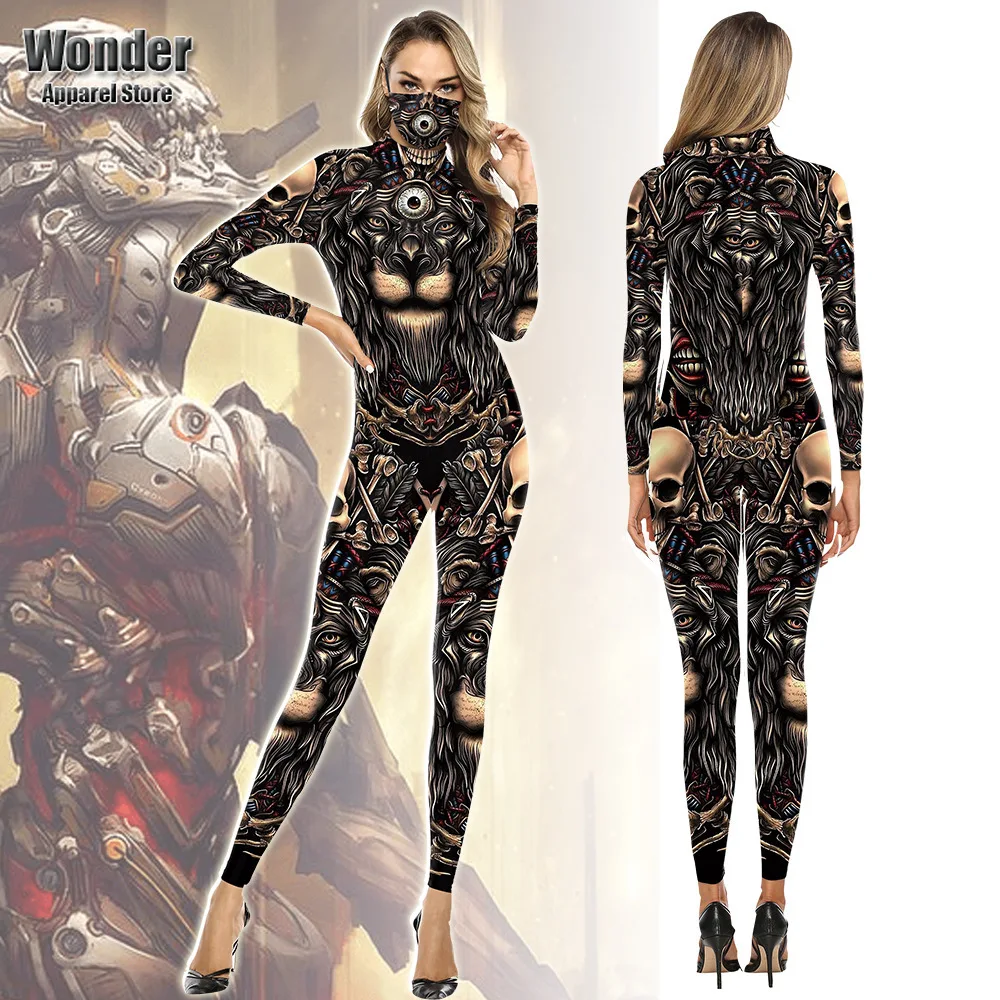 

Комбинезон женский мужской, с 3D-принтом в виде черепа, панка, Льва, для косплея, вечевечерние