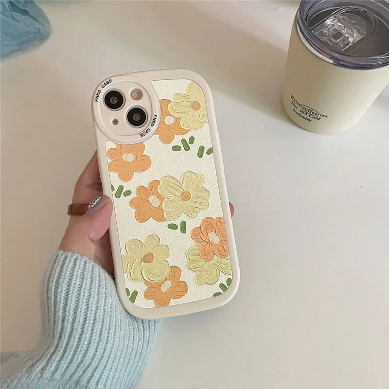 

Yellow flower suitable for iphone13pro max apple 12 mobile phone shell 11 new xr leather literature and art wholesale