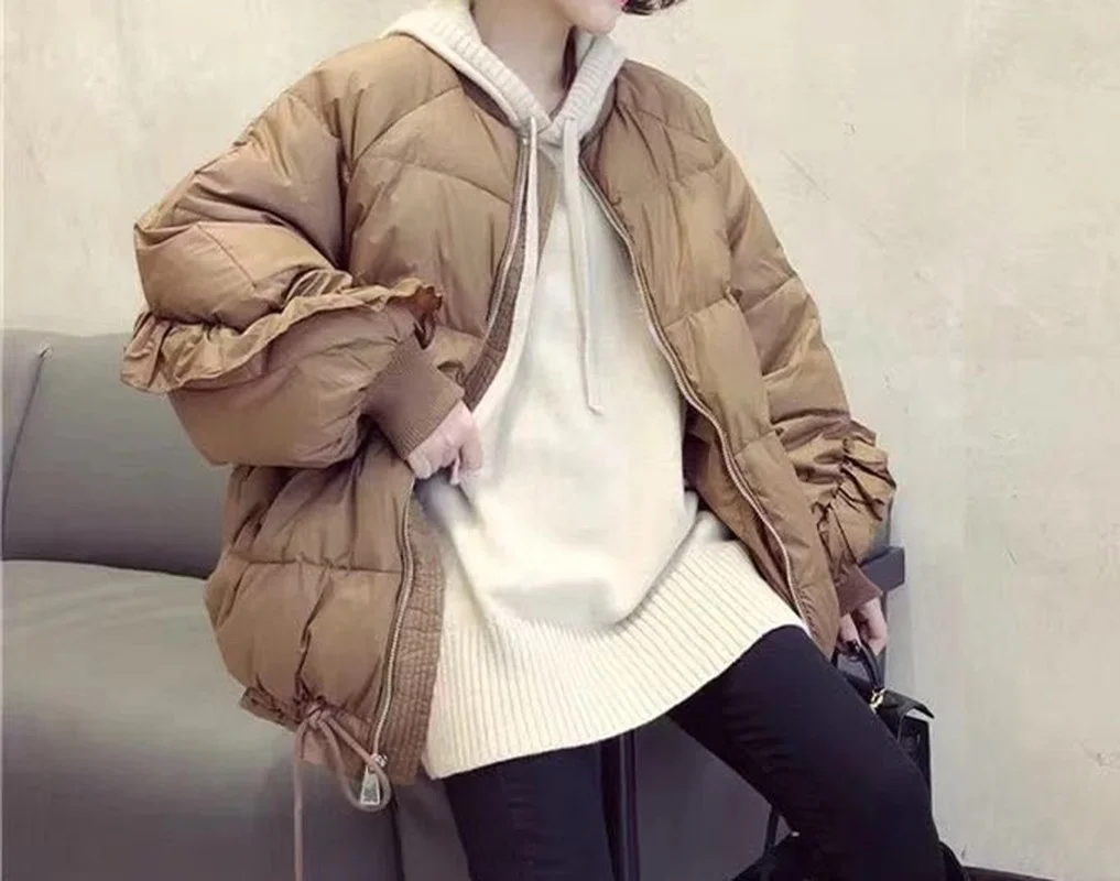 Winter Coat Patchwork Overcoats Women Bat Sleeve Loose Short Jacket Thick Warm Parkas Female Solid Color Outwear Streetwear Ins