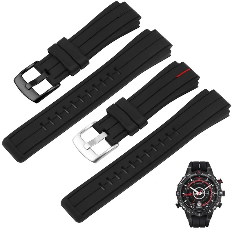 Фото Резиновый ремешок премиум-класса для часов TIMEX T2N720 TW2T76300 T2N721, мужской черный водонепроницаемый силиконовый спортивный ремешок 24*16 мм №1