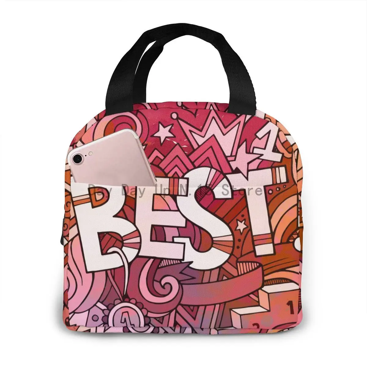 

Best Hand Lettering Lunch Food Box Bag Fashion Insulated Thermal Food Picnic Lunch Bag for Women kids Men Cooler Tote Bag