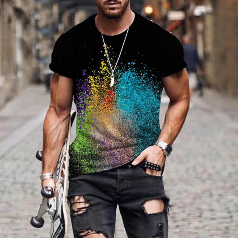 

2022 New 3d Tshirt Speckled tie dye pattern T shirt Men Metal Funny T shirts Shirt Print Short Sleeve Punk Rock Printed Style