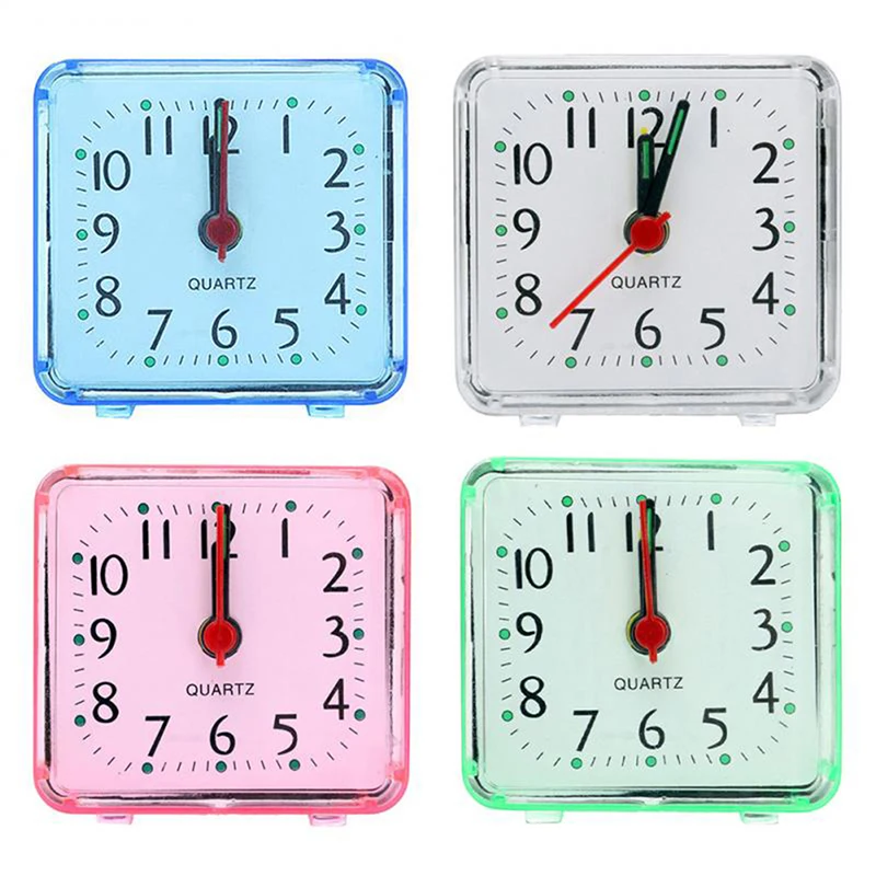 Analog Alarm Clock  Square Small Bed Compact Clock  Desktop 