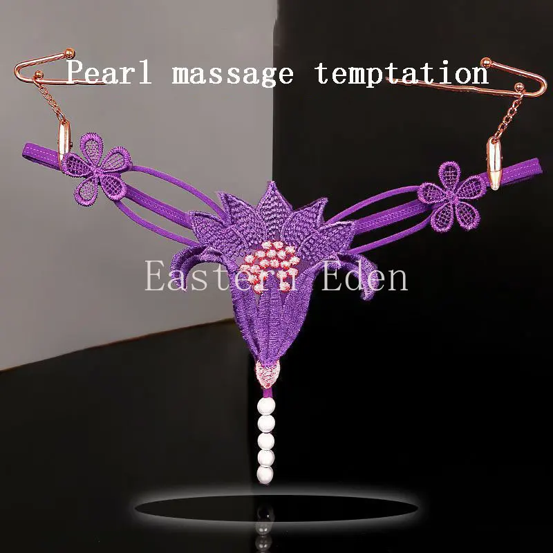 Женские кружевные ажурные стринги с вышивкой и жемчугом сексуальные