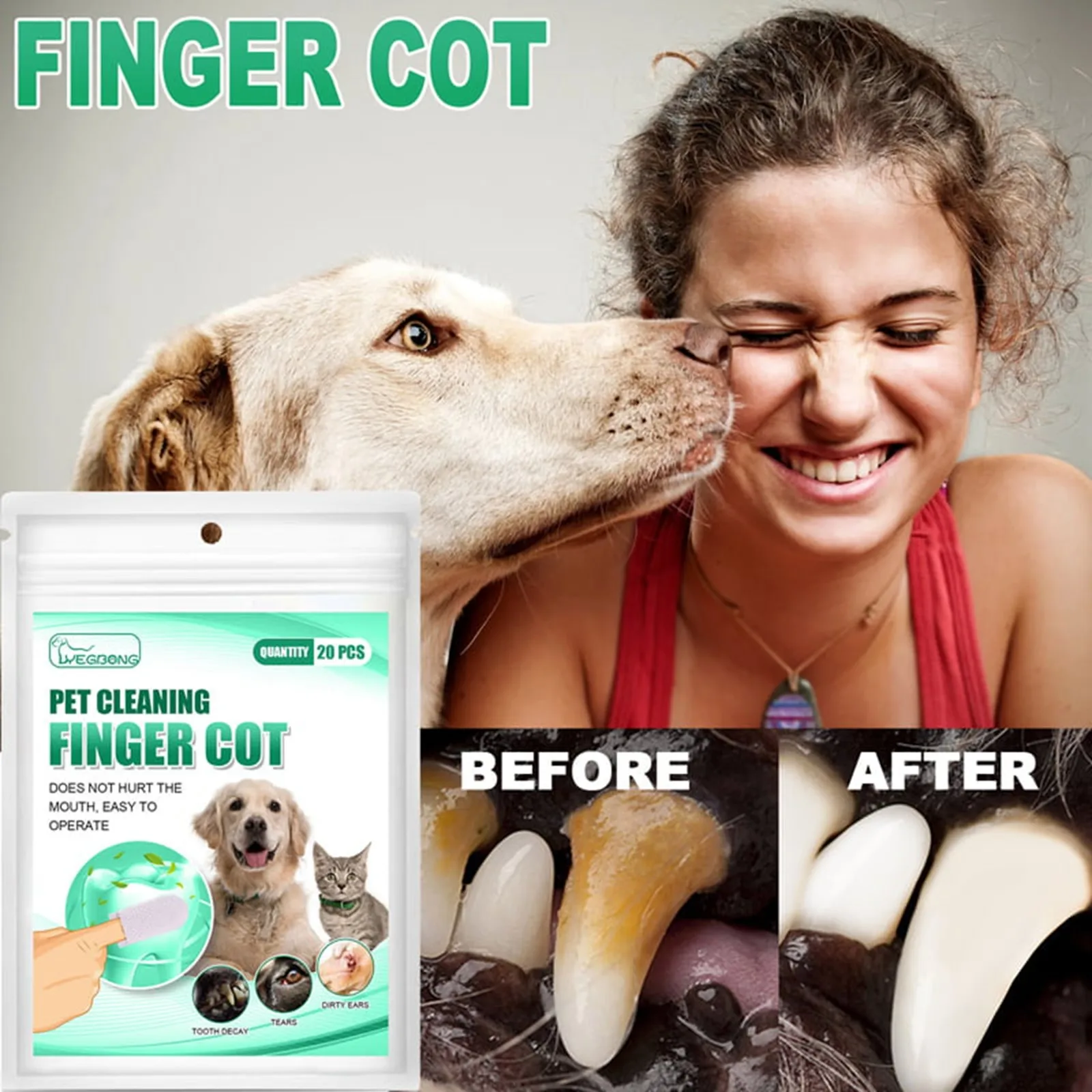 

20 Pet Teeth Cleaning Finger Wipes For Cleaning Teeth Ears And Eyes Suitable For Dogs And Cats 5ml Pet Items Cleaning Accessorie