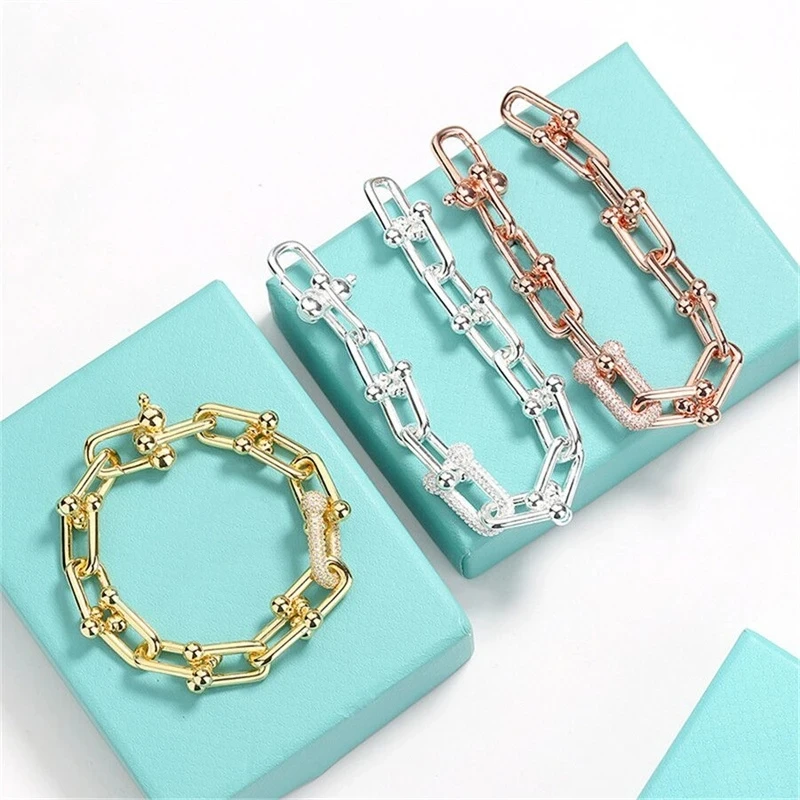 

Luxury Fashion S925 Sterling Silver Bracelet Women's U-shaped Electroplating 18K Rose Gold Inlaid Zircon Vlassic Jewelry Gifts