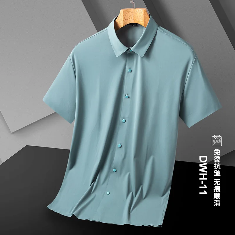 New seamless non-iron elastic high-end men's short-sleeved shirt four-way elastic business silky daily all-match men's shirt top