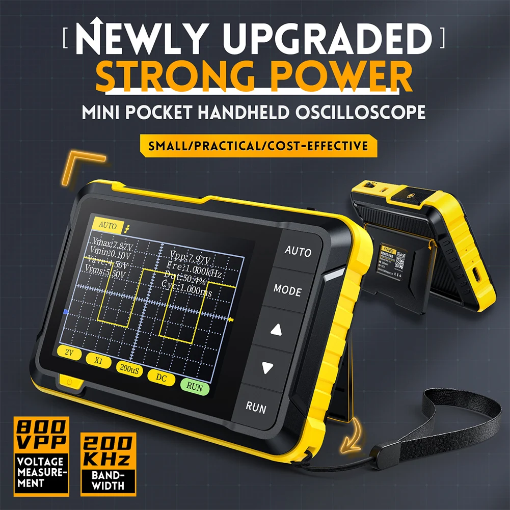 

Handheld Professional Digital Oscilloscope Portable 2.5MSa/s 200KHz Analog Bandwidth 800VPP Support Firmware Upgrade PWM Output