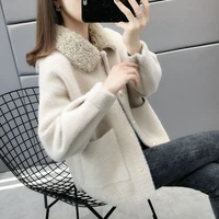 new women spring autumn imitation mink cardigan coat female fashion casual long sleeve plush knit sweater outerwear large size