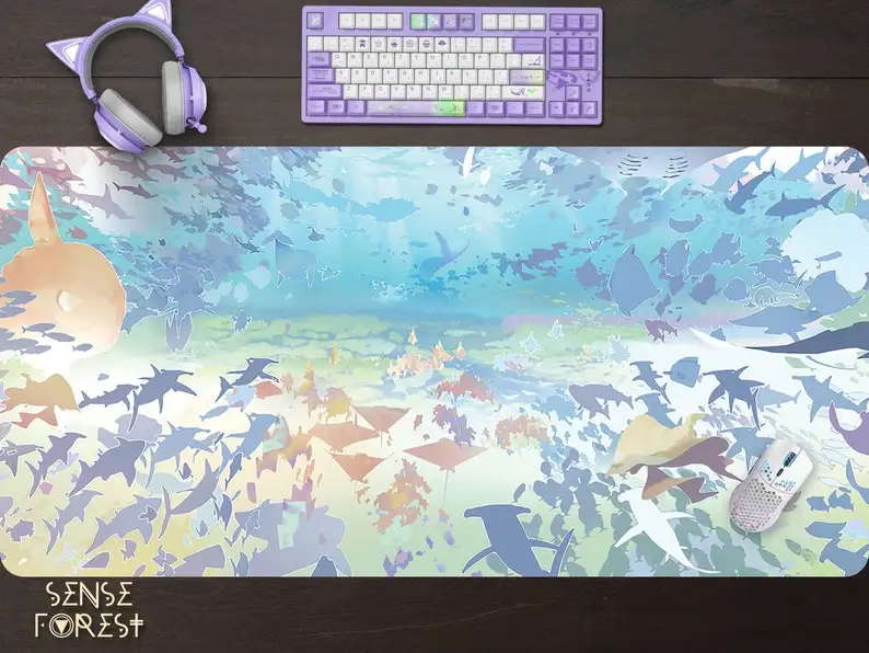 

Ocean shark shoal Anime desk mat, nature art extra large gaming mouse pad, multiple sizes mousepad wrist rest desk accessories,