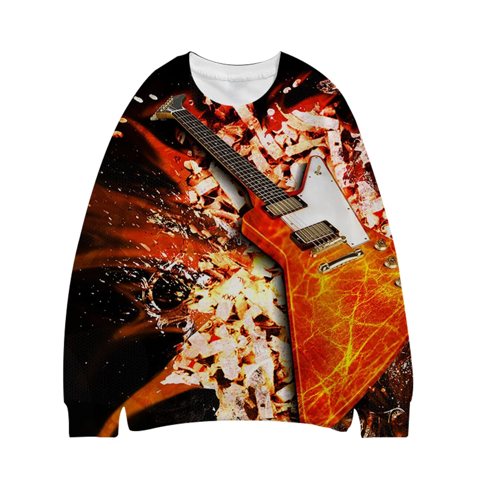 

2021 Hip Hop Streetwear Vintage Style Harajuku Sweater Anime Sweater Pullover Anime Hot Guitar Fire Musical Instrument Sweater