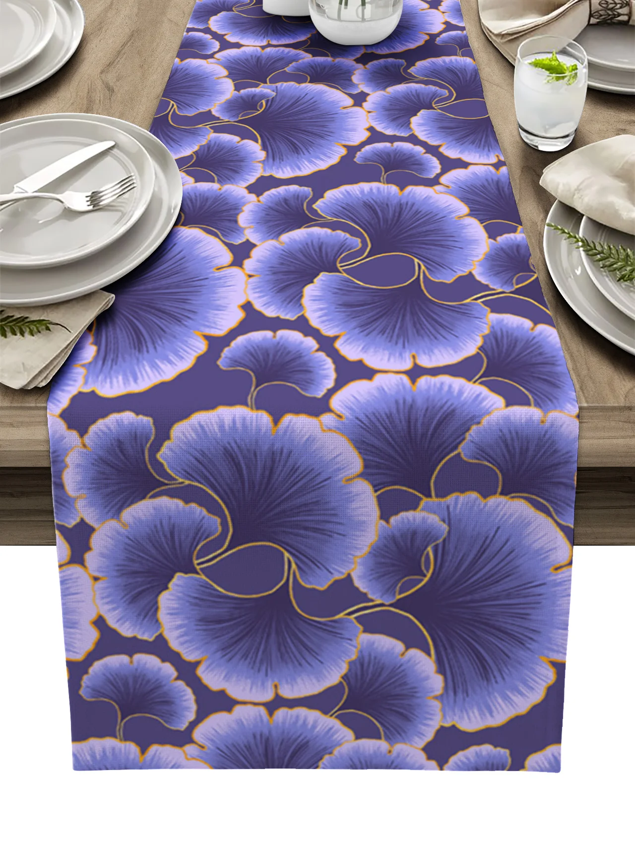 

Texture Ginkgo Leaf Purple Luxury Texture Table Runner Dining Tea Table Shoe Cabinet Cover Table Flag Wedding Party Decoration