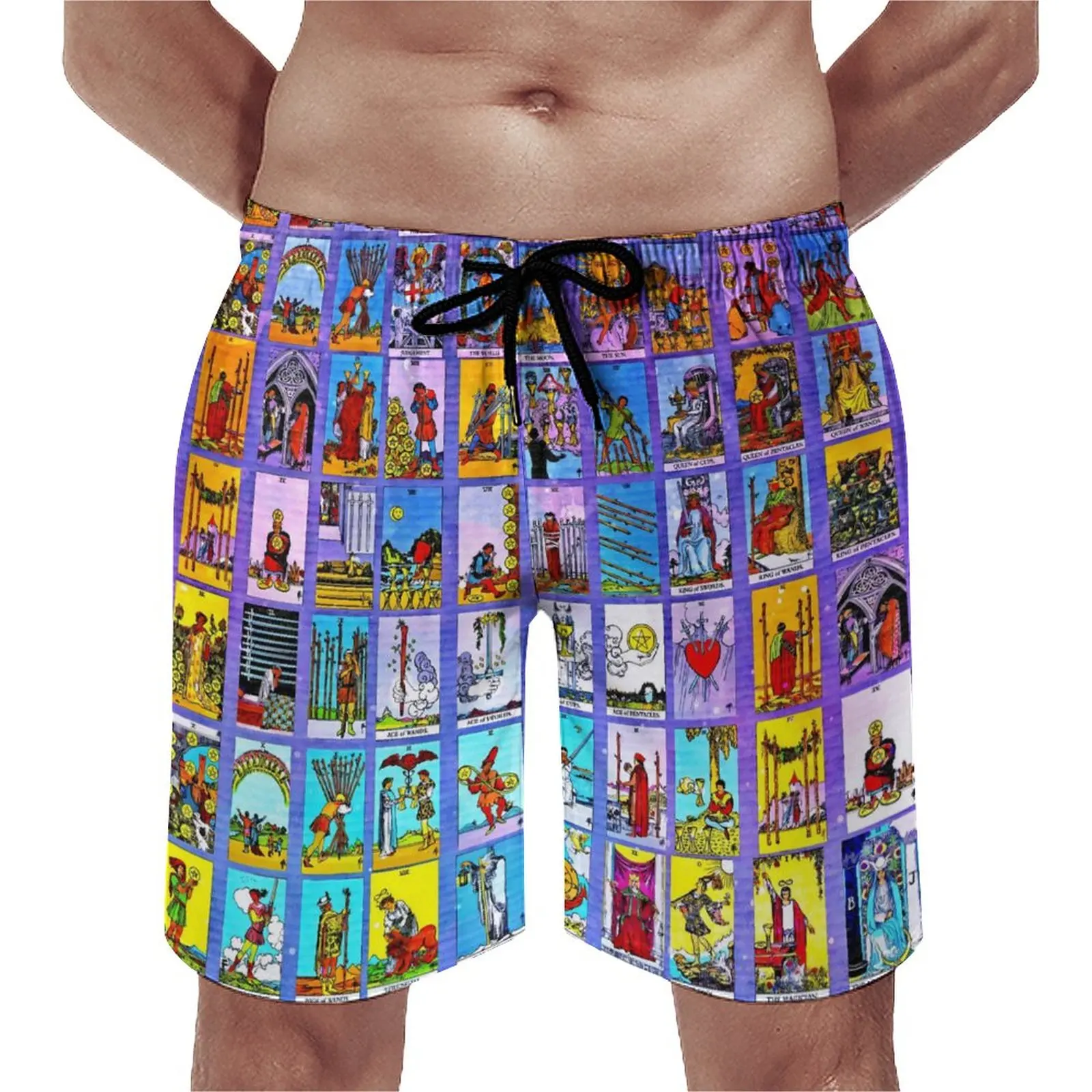 

Tarot Cards Board Shorts Vintage Print Casual Beach Short Pants Males Graphic Sports Surf Fast Dry Beach Trunks Gift Idea