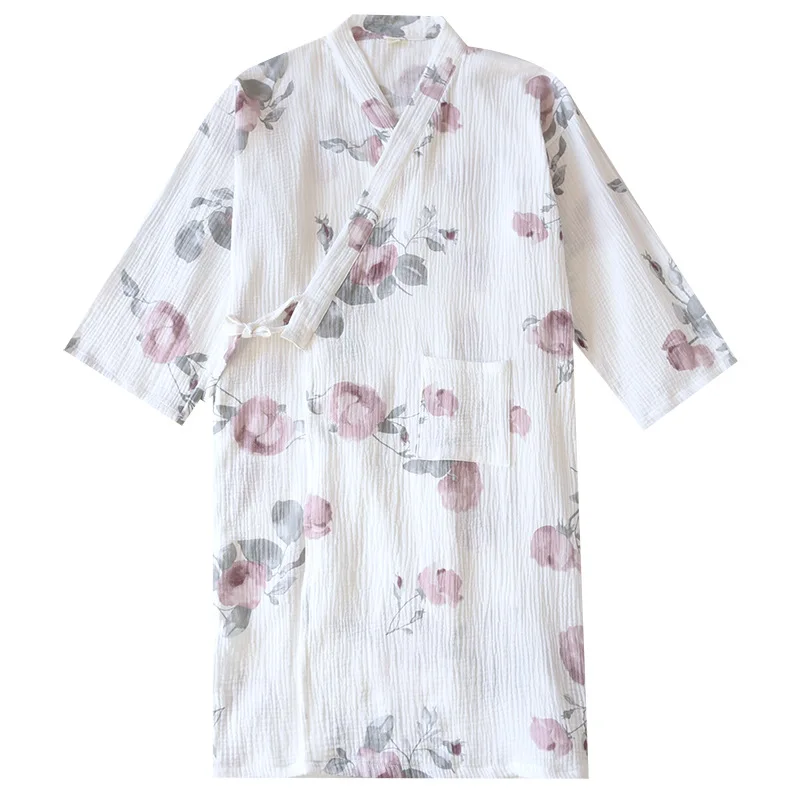 Халат-кимоно Женский длинный из чистого хлопка газовый халат в японском стиле с