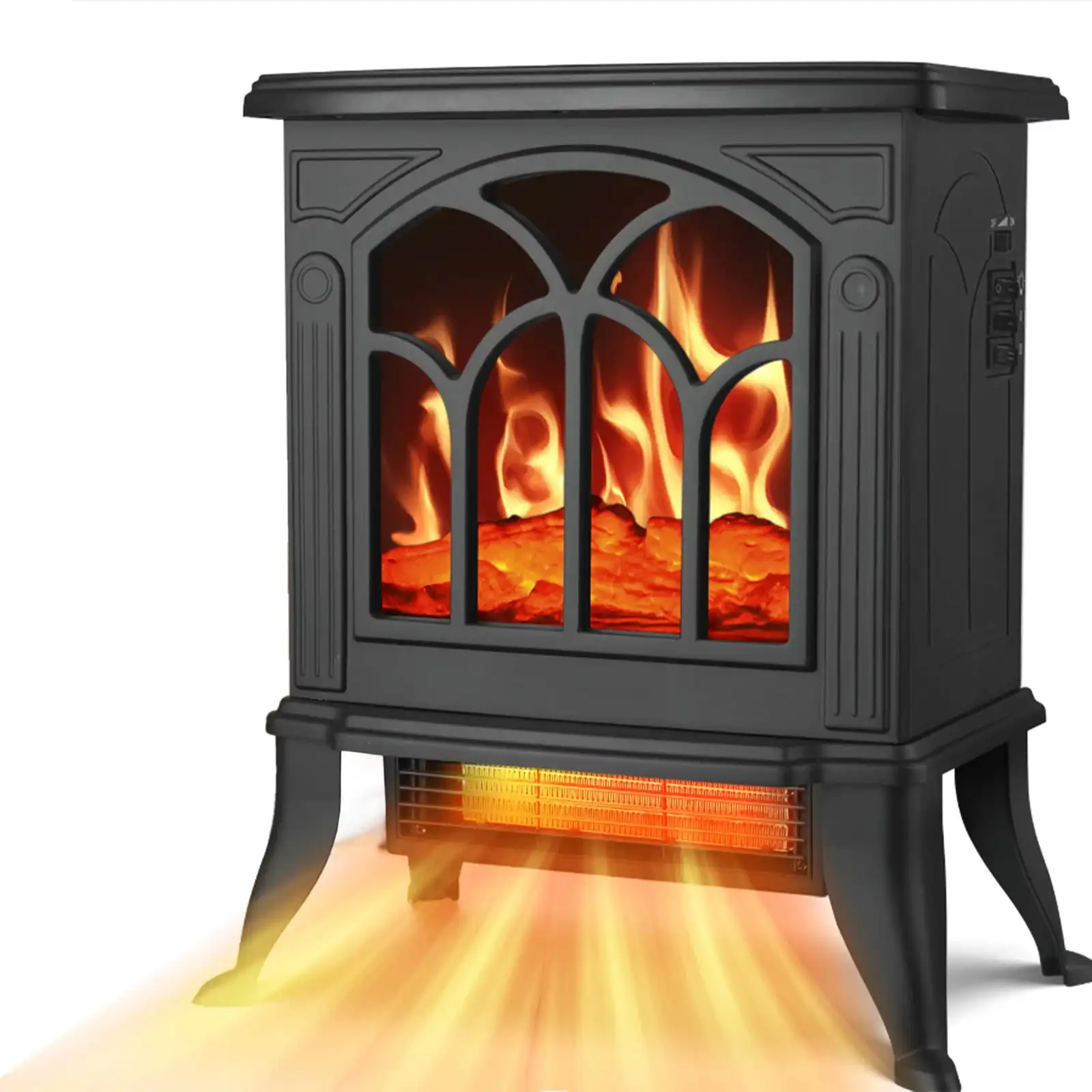 electric fireplace Portable  Fireplace Heater Freestanding Infrared Stove, Black with fire flame