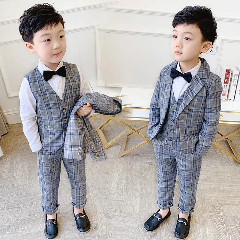 

Flower Boys Wedding Blazer Suit Fashion Brand Kids Ceremony Suit dress blue/brown 3pcs Boys Party Tuxedos clothes Costume Suit