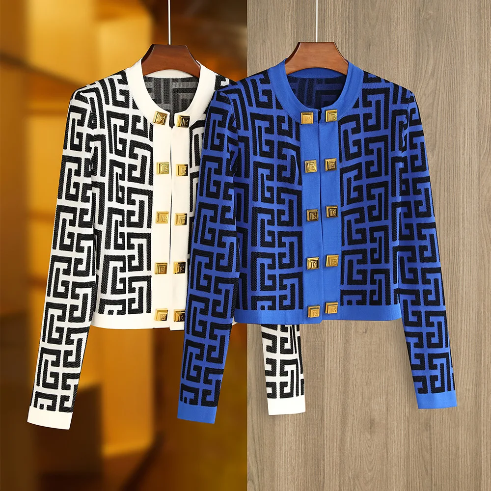 Свастика жаккардовый вязаный топ с круглым вырезом Металлические пуговицы