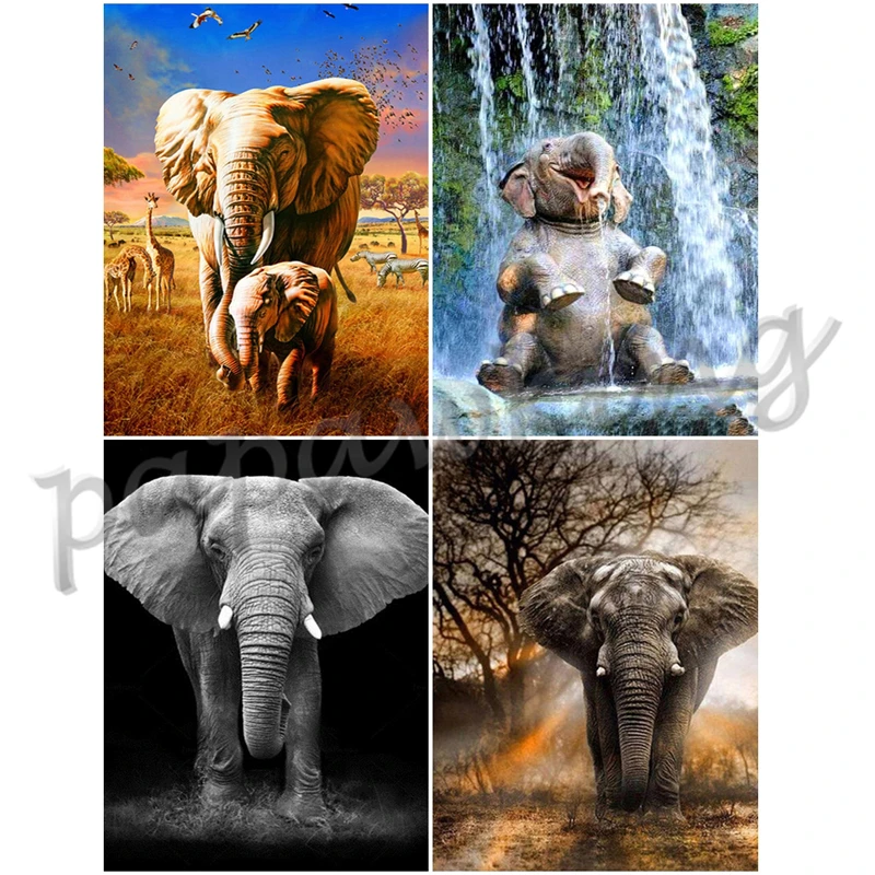

5D Diamond Painting Elephant Waterfall Scenery Full Diamond Embroidery Mosaic Kit Rhinestones Cross Stitch Needlework Decor Gift