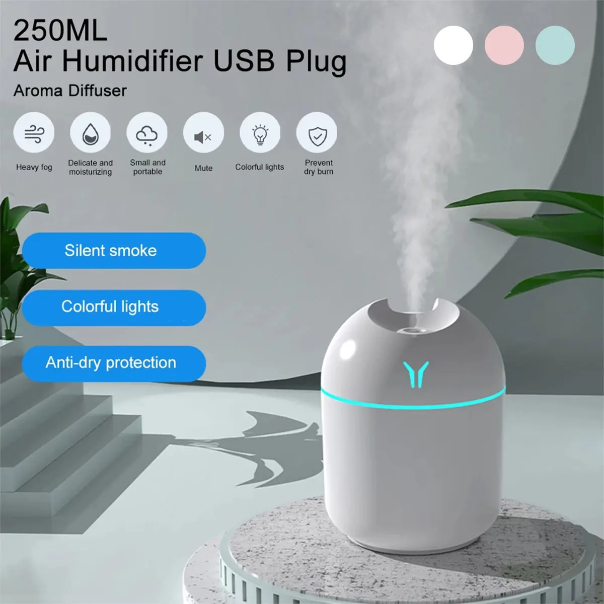 

220/250ML Mini Car Air Humidifier USB Essential Oil Diffuser Car Purifier Anion Mist Maker With LED Lamp Aroma Diffuser Sprayer