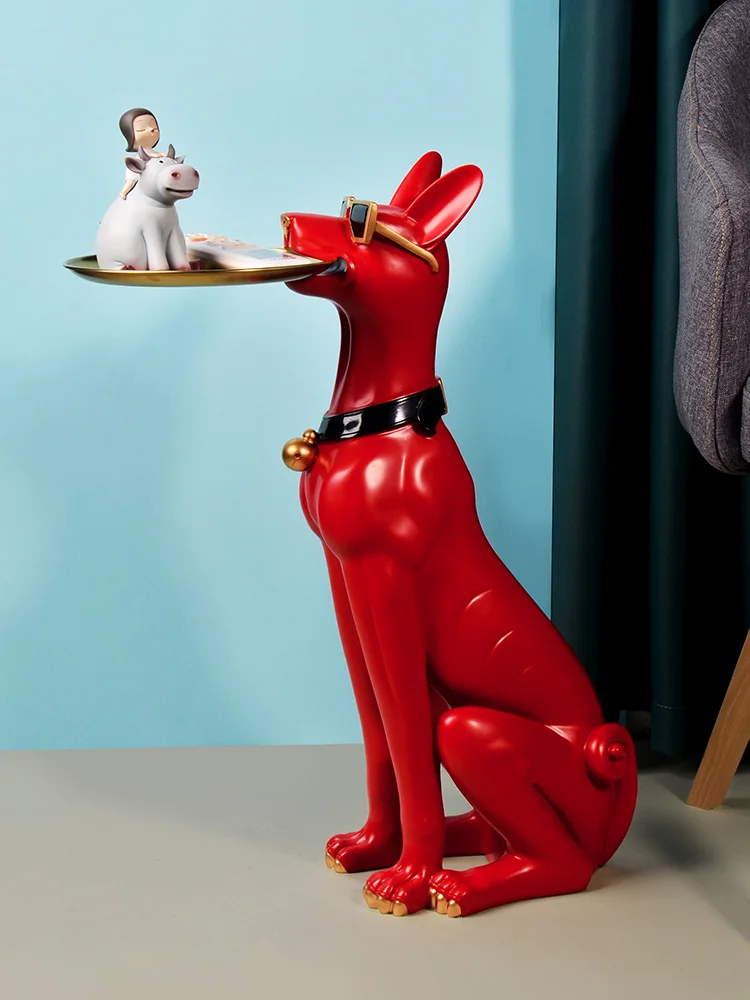 

Doberman Dog Resin Statue Tray Ornament Nordic Floor Interior Figurines 65CM Living Room Large Household Accessories