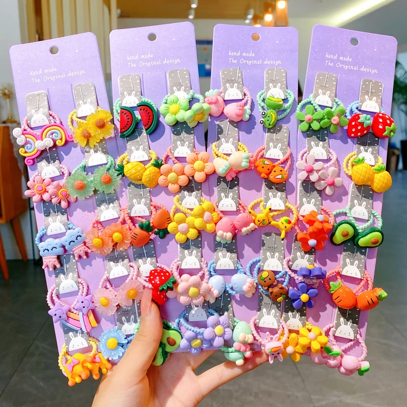 10PCS/Set Cute Fruit Animal Small Elastic Hair Band For Baby Girl Children Kawaii Flower Bow Rubber Hair Tie Fashion Accessories