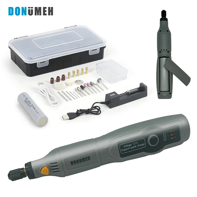 DONUMEH Cordless Drill Mini Grinder Rechargeable Removable Battery Engraving Variable 3 speed adjust Rotary Tool Dremel Engraver 1