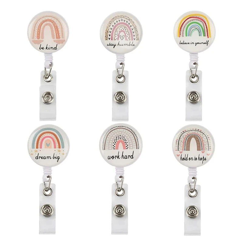

6Pcs Rainbow Retractable Badge Reel ID Name Badge Holders Nurse Badge Decorative Name Badge With Alligator Clip