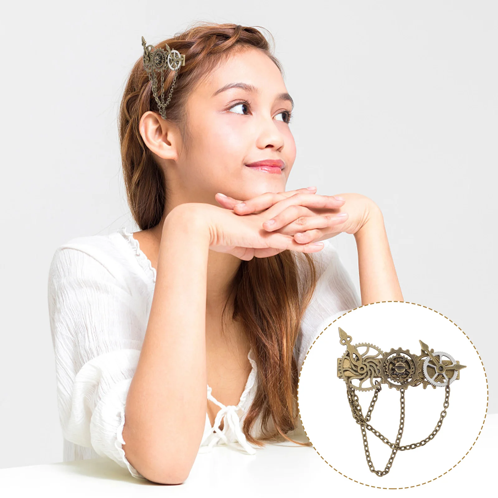 

Steampunk Gear Hair Decor Alloy Hairpin Retro Hair Clip Chain Style Hairpin