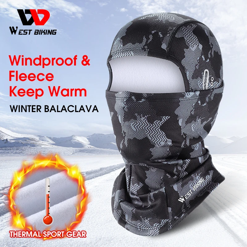 WEST BIKING Winter Cycling Caps Full Face Tactical Balaclava Mask Warm Fleece Camo Men Hat MTB Road Bike Thermal Sport Gear