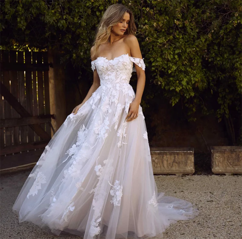 

Short Sweetheart A-Line Corset Back Applique Lace Applique Sweep Train Wedding Dress Bride Gown Vestidos De Novia robe mariée