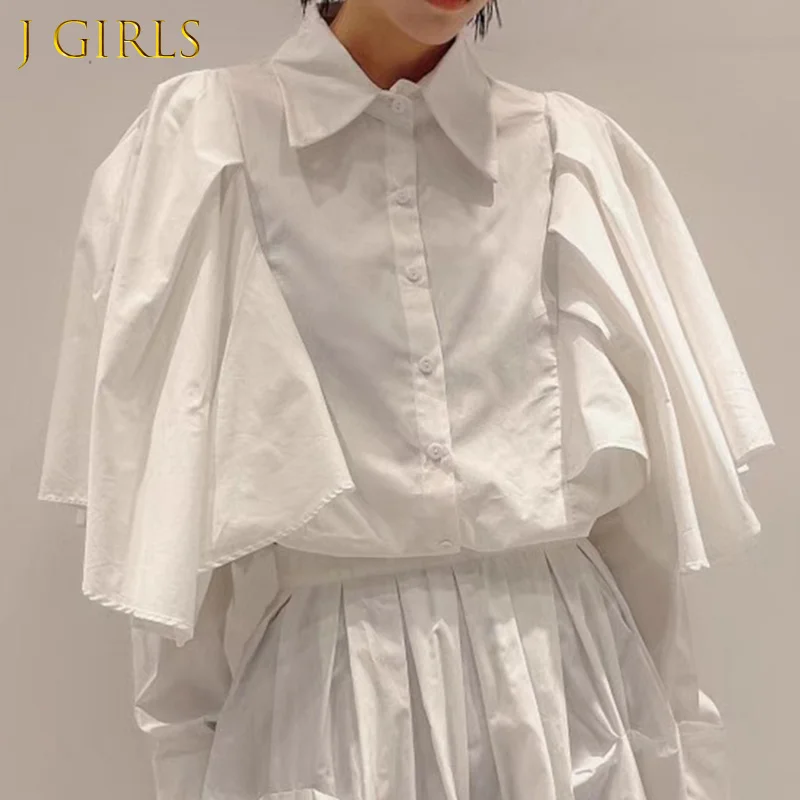

Korean Fashion Shirt For Women Lapel Long Sleeve Irregular Hem Solid Straight Button Through Blouse Female Fashion 2022