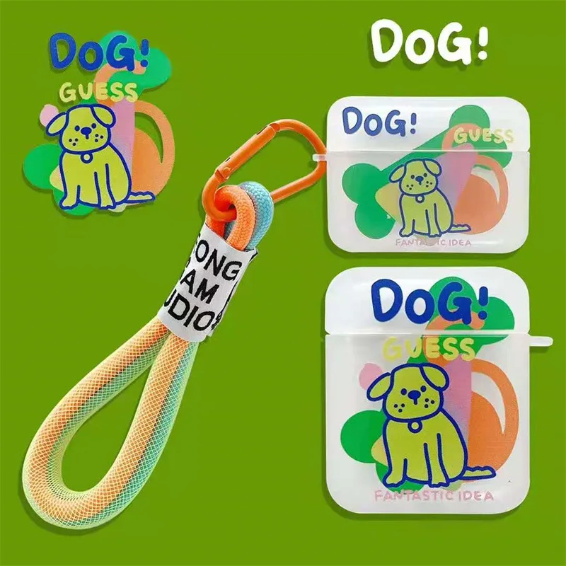 

Creative Cute Fluorescent Cartoon Puppy Case for AirPods 1/2 Bluetooth Headset Pro 3 Soft Silicone Back Cover with Lanyard