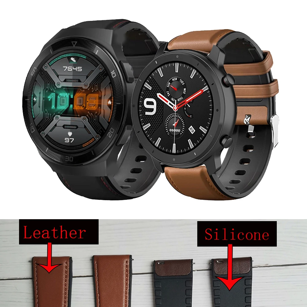 

For Huawei Watch GT 2E Strap Silicone Leather 22mm Sport Band For Amazfit GTR 47mm 2/Stratos 3/Huawei GT 2 46mm/2 Pro Bracelet