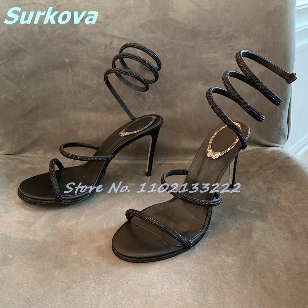 Bling Ankle Wrap Sandals Round Toe Slingbacks Thin High Heels Stilettos Summer Fashion Sexy Luxury Women Shoes Real Pictures