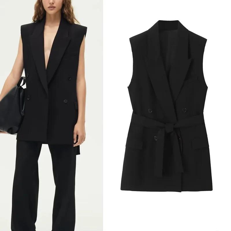 

Женский Длинный жилет с V-образным вырезом, с поясом