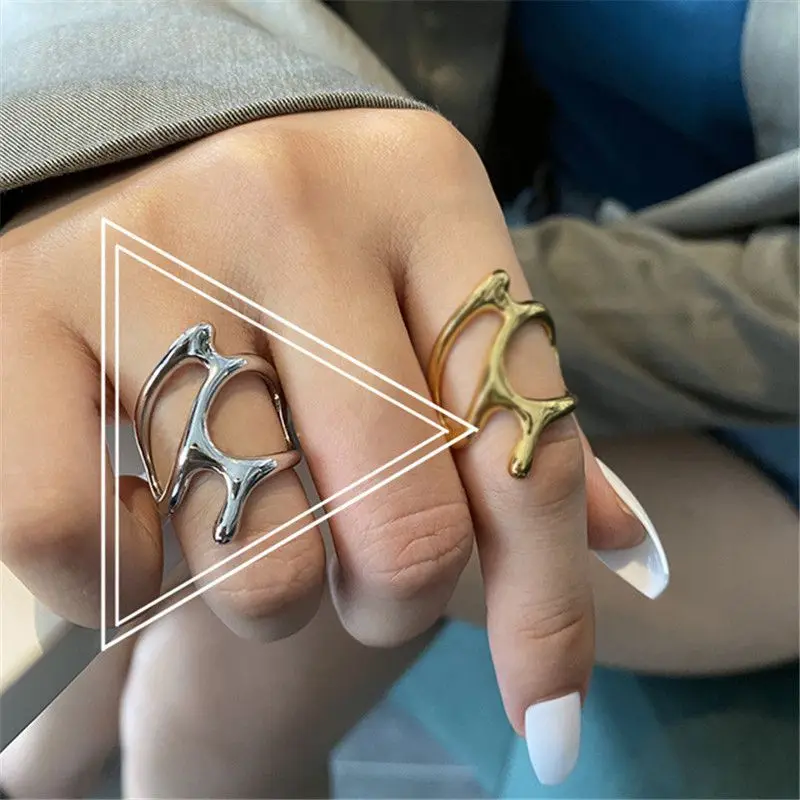 

New Trend Vintage Silver Color Elegant Irregular Hollow Branches Adjustable Rings for Women Fine Party Jewelry