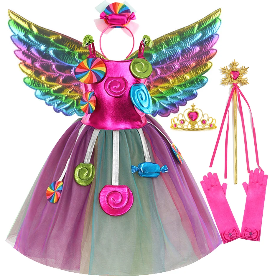 

Платье конфетного цвета на Хэллоуин для девочки, платье-пачка из фатина для моделирования леденцов, костюм для вечеринки на день рождения, о...