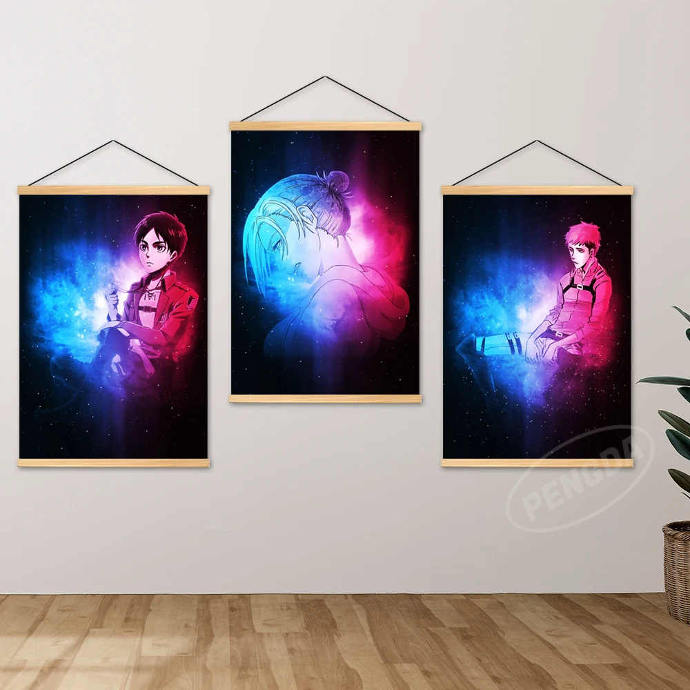 

Home Decor Attack On Titan Wall Eren Jaeger Art Painting Hanging Wooden Armin Arlert Canvas Mikasa Ackerman Print Picture Poster