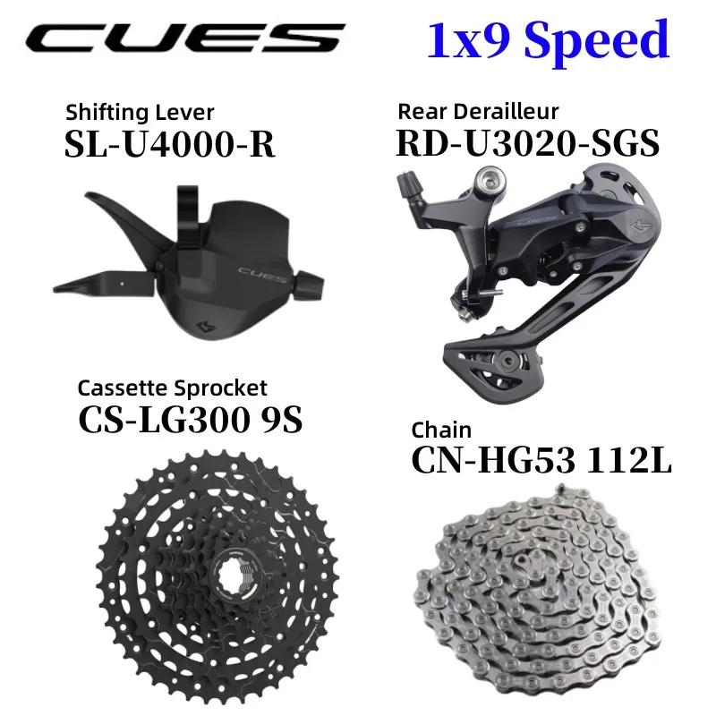 

CUES U4000 1X9 Speed Groupset 9V Include Shifter and Rear Derailleur LG300 11-36T Cassette 1X9 Speed CN-HG53 Chain 112L 9V