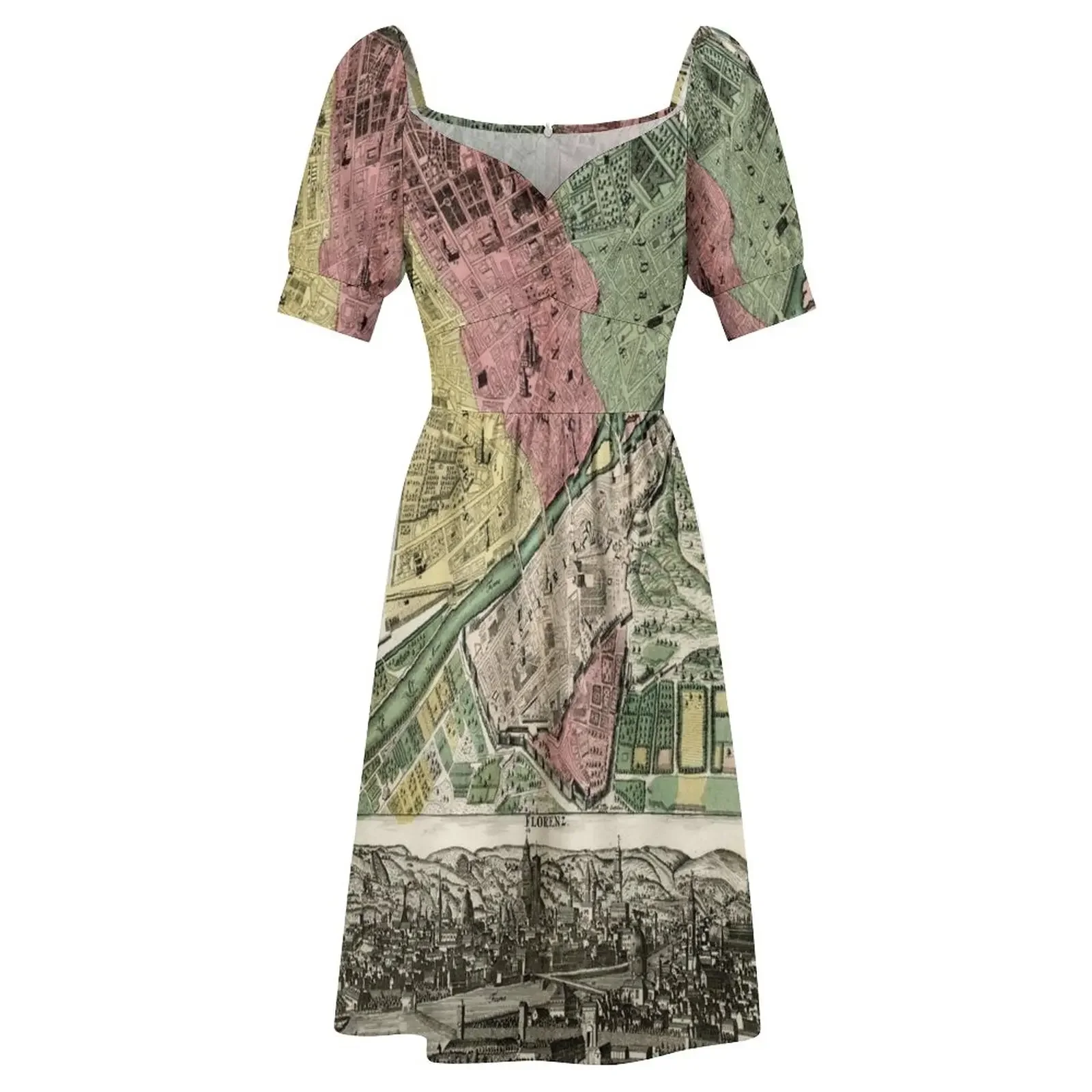 Винтажная карта Флоренции Италия (1730) Платье с короткими рукавами летние платья