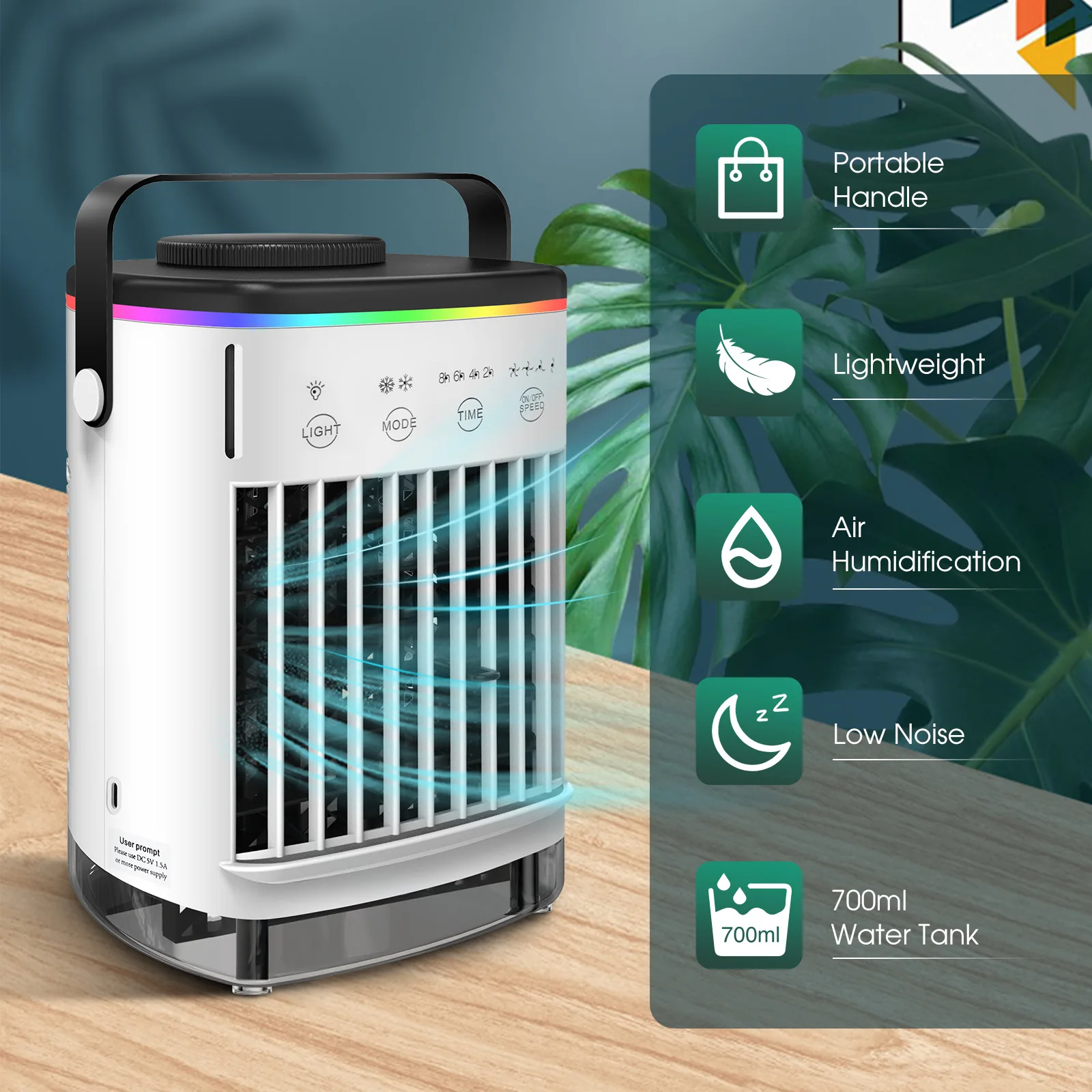4 Grade Air Conditioning Fan USB Humidifier Nebulizer 750ml Mini Air Cooler Household Atmosphere Light Fan Portable Electric Fan