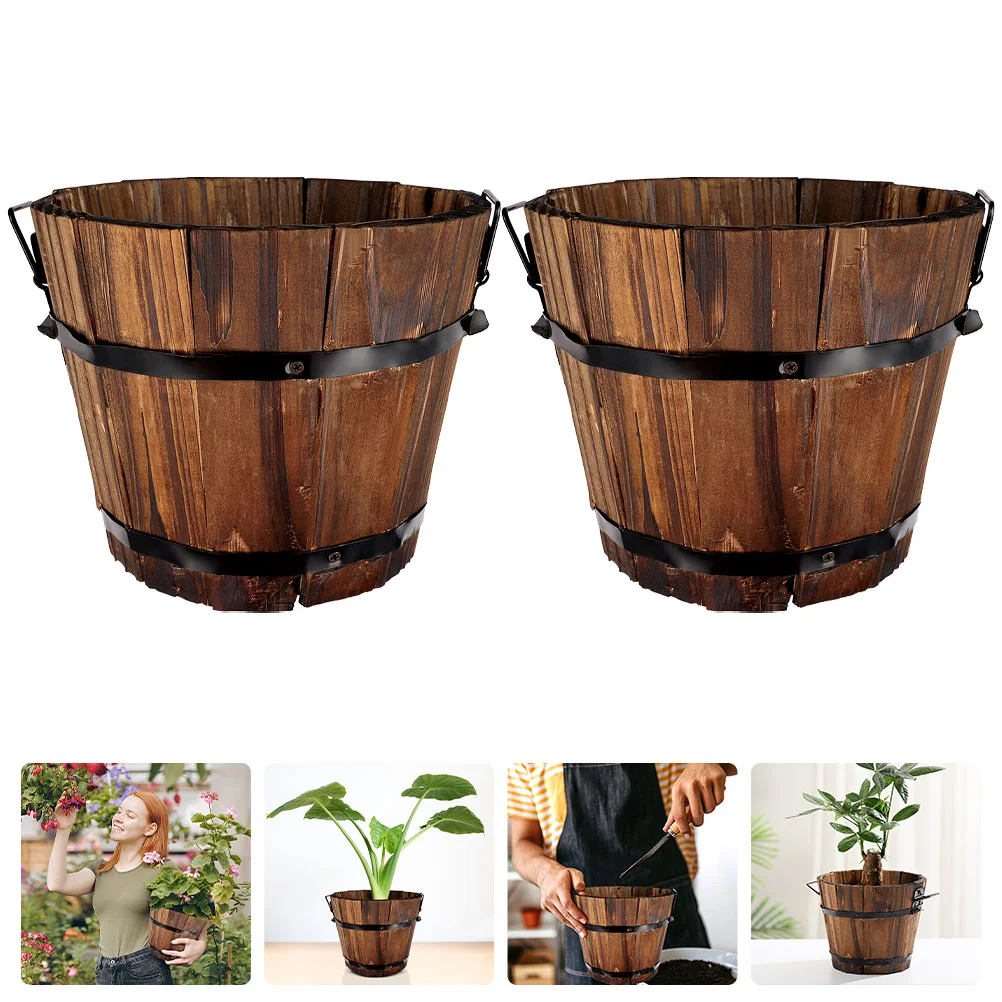 

Planter Wooden Flower Bucket Planters Pot Wood Rustic Pots Succulent Whiskey Garden Box Patio Outdoor Decorative Farmhouse