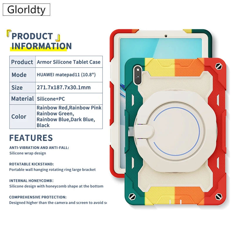 

2021 Ruged Case For Huawei MatePad 11 2021 DBY-W09 Tablet protective Silicone Cover Handle Pencil holder build-in stand