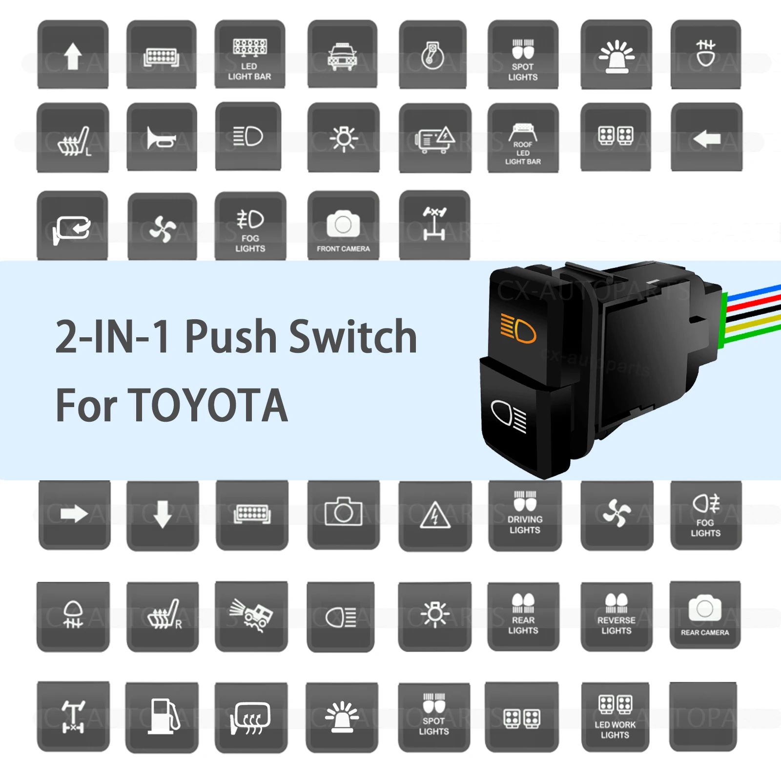 Фото 12 В 3А двойной кнопочный переключатель 2-в-1 для Toyota FJ Land Cruiser y61 Prado 120 LC100 4Runner Tacoma Hilux Switch 39x21 мм №1