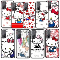 hello kitty girl gift for samsung galaxy s22 s21 s20 ultra plus pro s10 s9 s8 s7 4g 5g soft black phone case funda coque cover