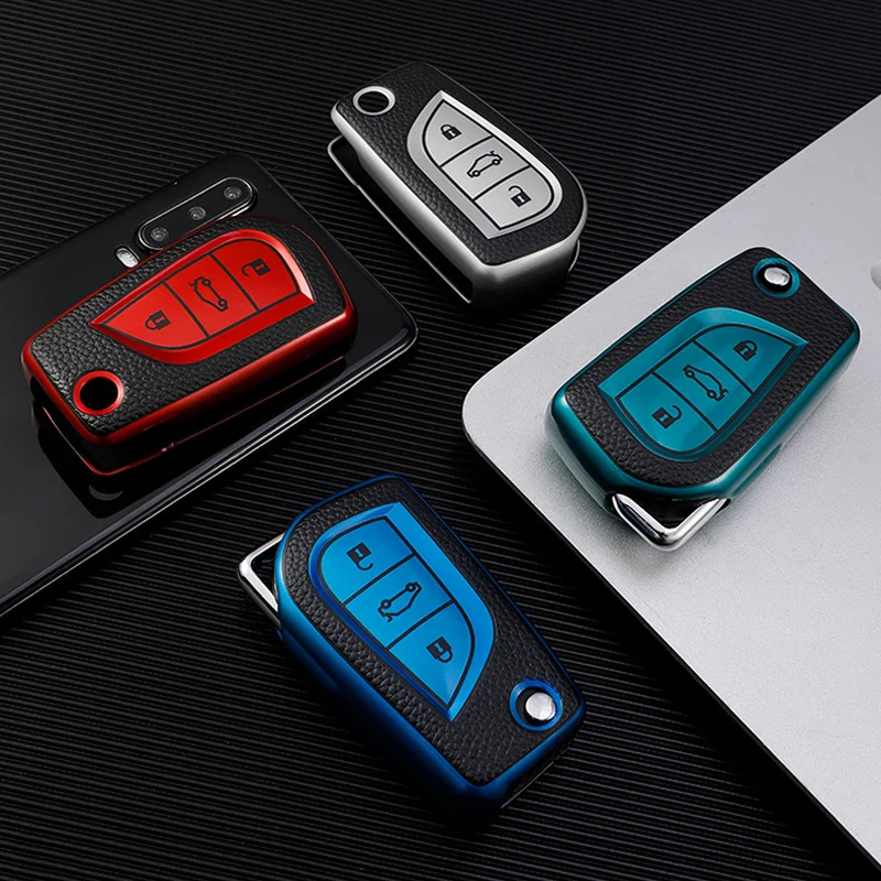 

TPU+Leather Car Key Cover Case Protect For Toyota Hilux Yaris RAV4 Camry Corolla Avensis Aygo Verso Scion TC Auris Highlander