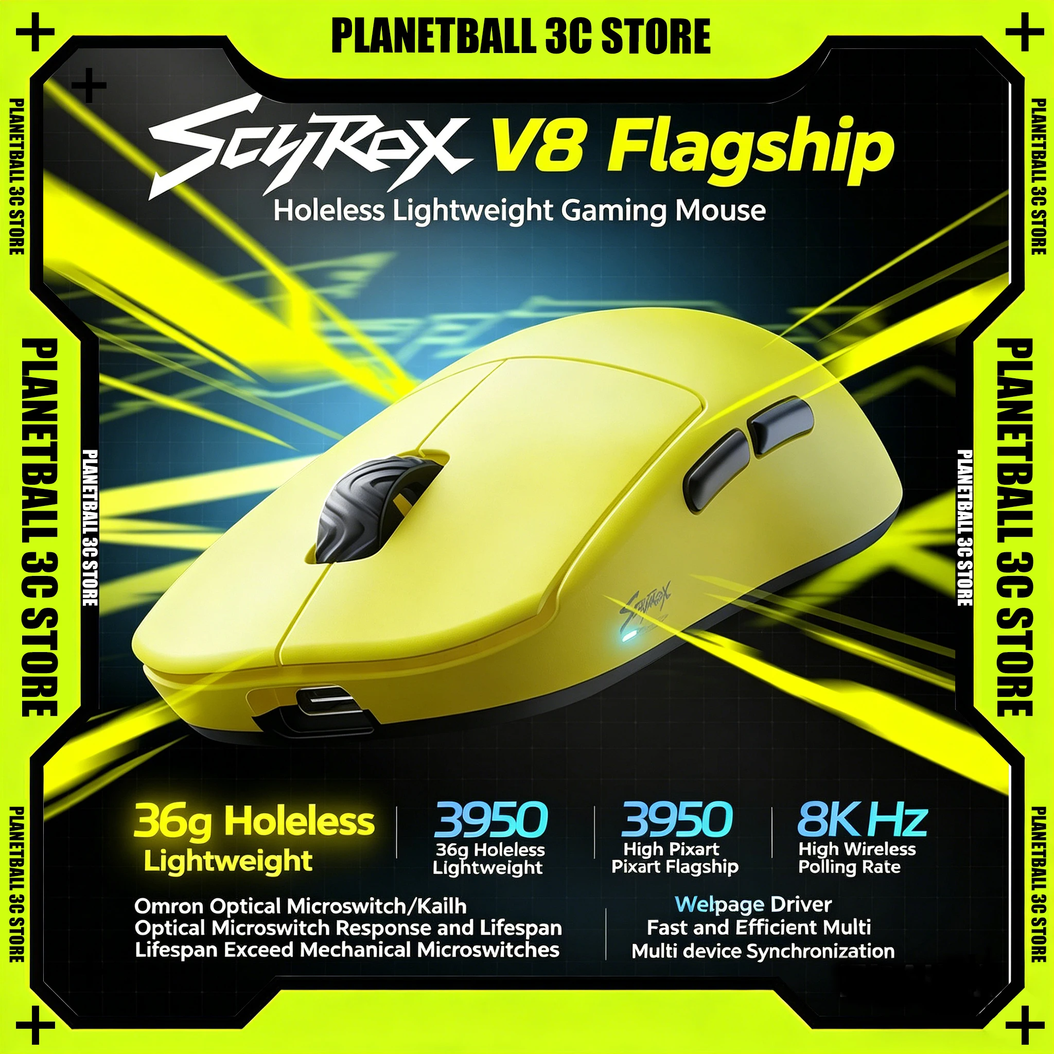 Фото Беспроводная игровая мышь Scyrox V8 36г, легкая, с датчиком PAW3950, частотой опроса 8K, эргономичная, для киберспорта и FPS-игр №2