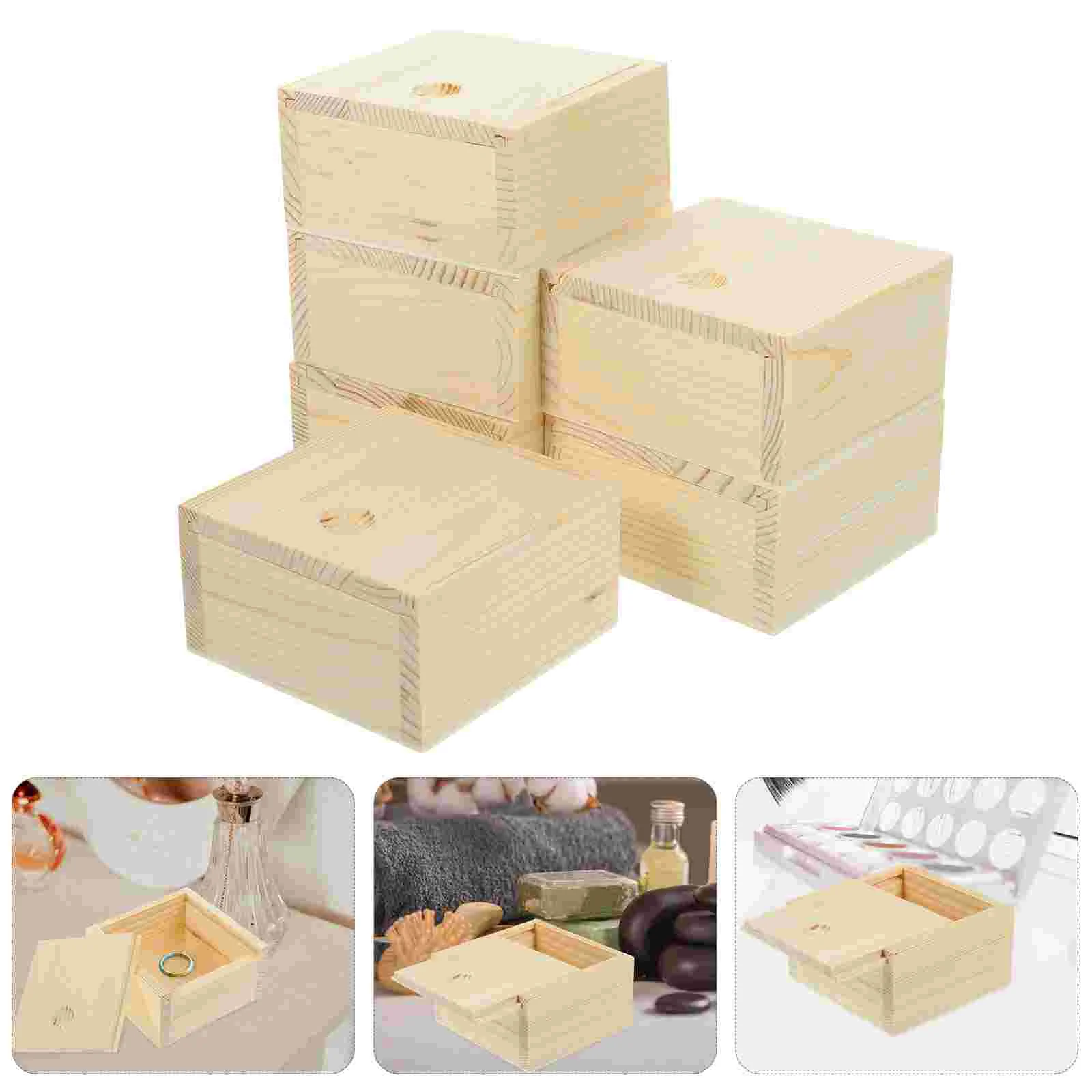 

10 Pcs Small Wooden Box Desktop Organizer Pine Container Practical Case Packing Cosmetics Storage Items Travel