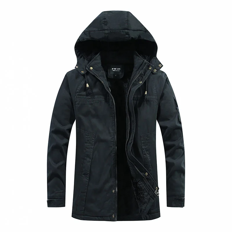 Winter Coat Men Mid-length Slim-fit Tooling Washable Detachable Hooded Cotton Jacket Thickened Warm Long Jacket Men